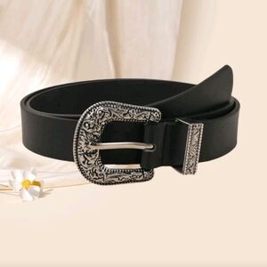 Black Belt with Ornate Silver Buckle